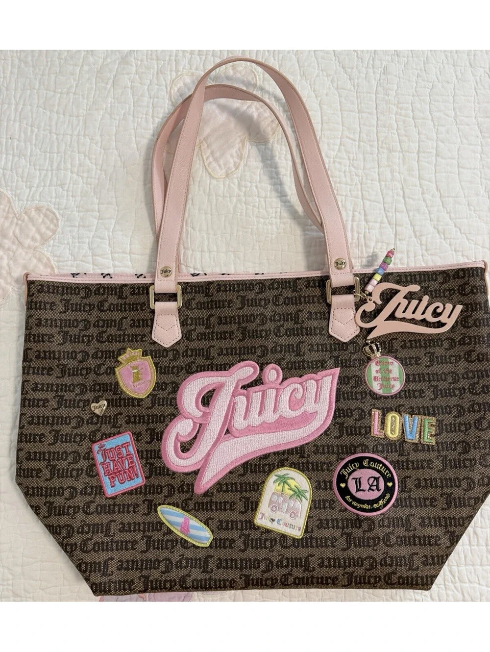 Juicy Couture Exclusive Taupe Dark Brown Juicy Run The World Tote Bag - Picture 1 of 9